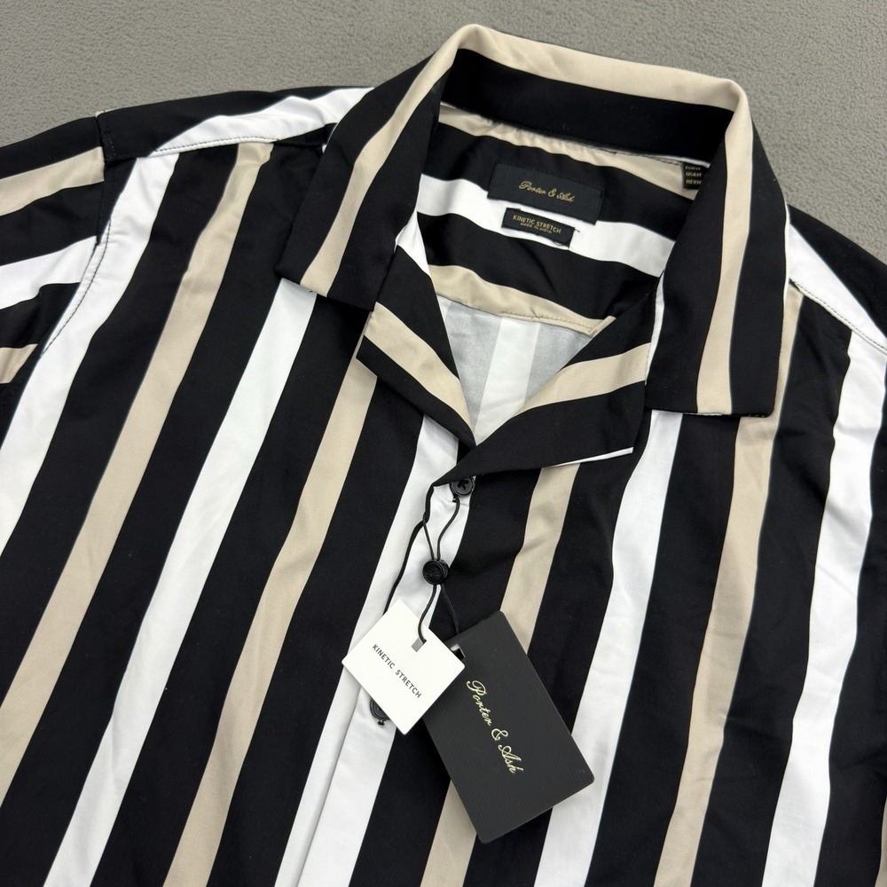 Porter & Ash Kinetic Button Shirt M Old Money Homme Plisse Pleated Camp Collar